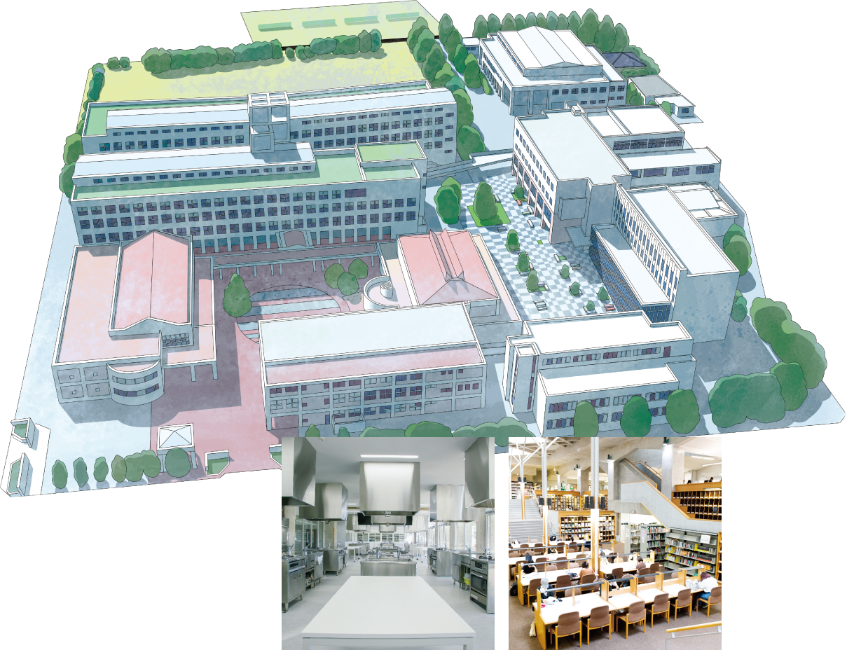 日野キャンパス　写真とイラスト